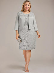 Sheath/Column Scoop Knee-Length Chiffon Lace Mother of the Bride Dress With Beading