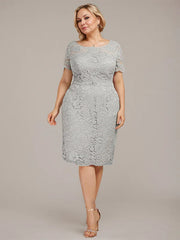 Sheath/Column Scoop Knee-Length Chiffon Lace Mother of the Bride Dress With Beading