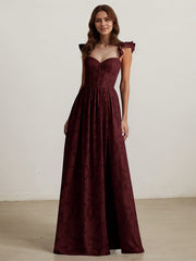 A-Line V-Neck Floor-Length Satin Evening Dress