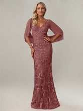 Sheath V-Neck Floor-Length Tulle Mother of the Bride Dress
