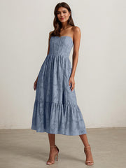 A-Line Off-the-Shoulder Tea-Length Evening Dress