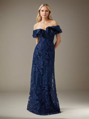 A-Line Off-the-shoulder Floor-Length Tulle Evening Dress