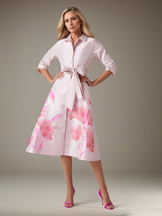 A-Line Shirt-Collar Knee-Length Satin Evening Dress
