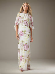 Sheath/Column Scoop Floor-Length Chiffon Evening Dress with Floral Ruffle