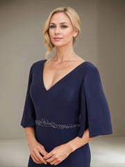 A-Line V-Neck Floor-Length Crepe Mother of the Bride Dress