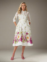 A-Line Collared Knee-Length Chiffon Evening Dress with Floral Printed