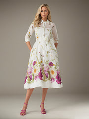 A-Line Collared Knee-Length Chiffon Evening Dress with Floral Printed