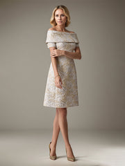 A-Line Off-the-Shoulder Knee-Length Satin Evening Dress