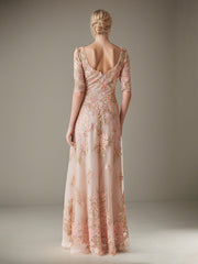 A-Line Scoop Floor-Length Tulle Evening Dress