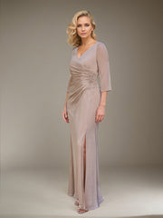 Sheath/Column V-Neck Floor-Length Chiffon Mother of the Bride Dress