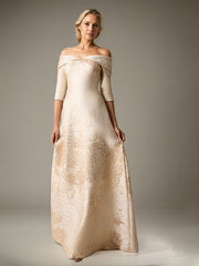A-Line Off-the-Shoulder Floor-Length Evening Dress