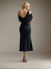 Sheath/Column Asymmetrical Tea-Length Satin Mother of the Bride Dress