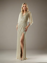 A-Line V-Neck Floor-Length Metallic Evening Dress