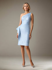 Sheath/Column One-Shoulder Knee-Length Chiffon Evening Dress