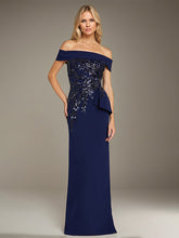 Sheath/Column Off-the-Shoulder Floor-Length Evening Dress with Sequins