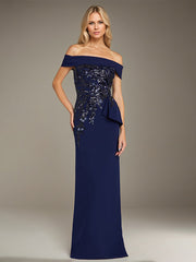 Sheath/Column Off-the-Shoulder Floor-Length Evening Dress with Sequins