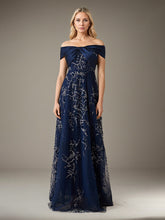 A-Line Off-the-Shoulder Floor-Length Tulle Evening Dress