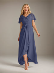 A-Line V-Neck Asymmetrical Chiffon Mother of the Bride Dress