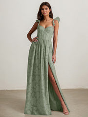 A-Line V-Neck Floor-Length Satin Evening Dress