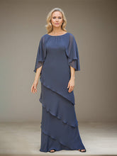 A-Line Scoop Floor-Length Chiffon Mother of the Bride Dress with Ruffles
