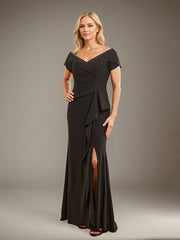Trumpet/Mermaid V-Neck Floor-Length Chiffon Mother of the Bride Dress with Ruffles