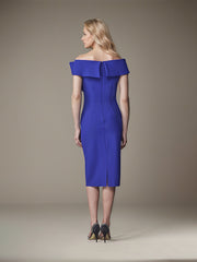 Sheath/Column Off-the-Shoulder Knee-Length Satin Evening Dress