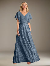 A-Line V-Neck Floor-Length Pleated Chiffon Mother of the Bride Dress