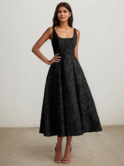 A-Line Scoop Tea-Length Satin Evening Dress