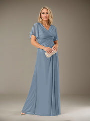 A-Line V-Neck Floor-Length Chiffon Mother of the Bride Dress