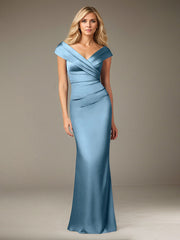 Mermaid V-Neck Floor-Length Satin Mother of the Bride Dress
