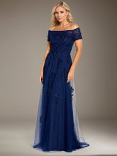A-Line Off-the-Shoulder Floor-Length Tulle Mother of the Bride Dress