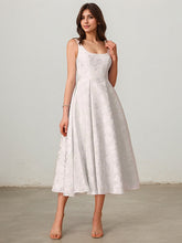 A-Line Scoop Tea-Length Satin Evening Dress