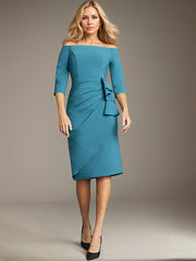 Sheath/Column Off-the-Shoulder Knee-Length Evening Dress with Ruffles