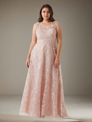A-Line Scoop Short-Sleeve Floor-Length Chiffon Evening Dress