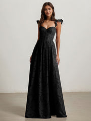 A-Line V-Neck Floor-Length Satin Evening Dress