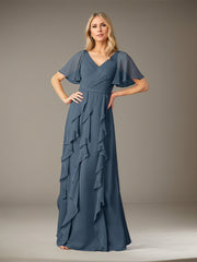 A-Line V-Neck Floor-Length Chiffon Mother of the Bride Dress
