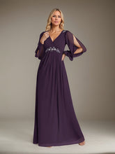 A-Line V-Neck Floor-Length Sequins Chiffon Mother of the Bride Dress
