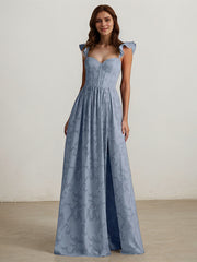 A-Line V-Neck Floor-Length Satin Evening Dress