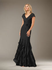 Mermaid V-Neck Floor-Length Ruffle Chiffon Mother of the Bride Dress