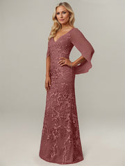 Sheath V-Neck Floor-Length Tulle Mother of the Bride Dress