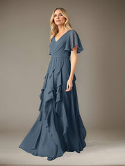 A-Line V-Neck Floor-Length Chiffon Mother of the Bride Dress