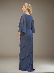 A-Line Scoop Floor-Length Chiffon Mother of the Bride Dress with Ruffles