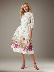A-Line Collared Knee-Length Chiffon Evening Dress with Floral Printed