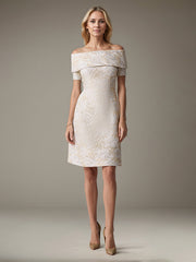 A-Line Off-the-Shoulder Knee-Length Satin Evening Dress