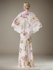 Sheath/Column Scoop Floor-Length Chiffon Evening Dress with Floral Ruffle