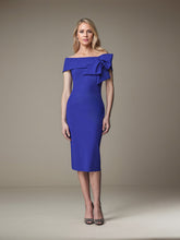 Sheath/Column Off-the-Shoulder Knee-Length Satin Evening Dress