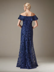A-Line Off-the-shoulder Floor-Length Tulle Evening Dress