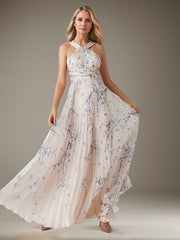 A-Line Halter Floor-Length Chiffon Evening Dress