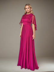 A-Line Scoop Floor-Length Satin Mother of the Bride Dress