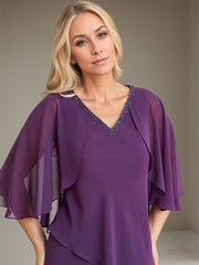 A-Line V-Neck Floor-Length Chiffon Mother of the Bride Dress